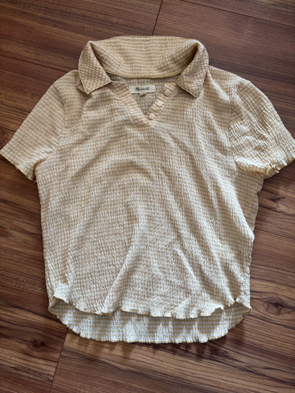 Madewell Cream Short Sleeve Textured Polo Blouse